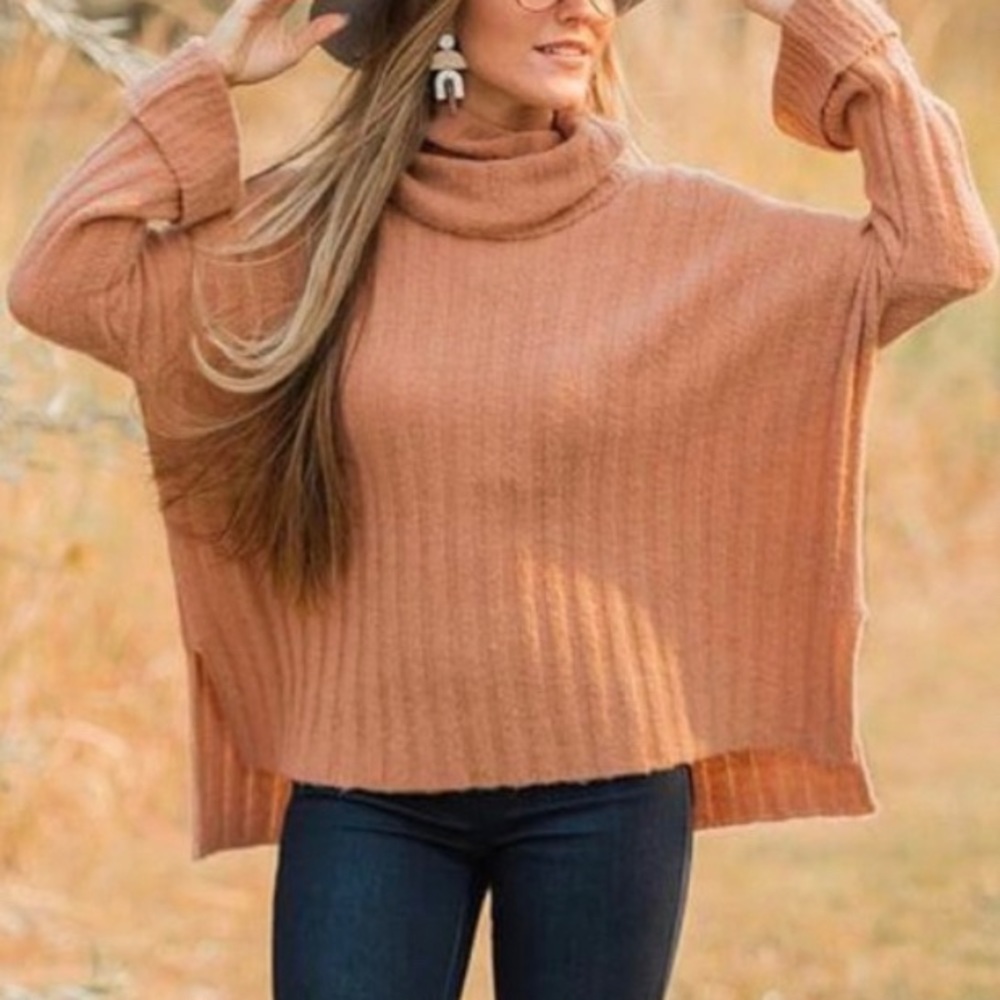 L Dusty Rose/Burnt Orange Drop Shoulder Cowl Neck Sweater